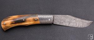  Couteau " trappeur " custom par Anthony Brochier - Mammouth et damas feuilleté