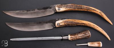    Duo de couteaux Piémontais par Mickael Moing - Bois de cerf