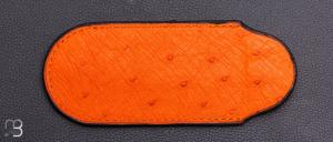    Etui cuir d'autruche / veau pour couteau pliant fait main par Chantal Trocmé - Orange