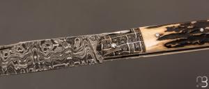  Couteau " Issoire 2 pièces " custom par David Breniere - Bois de cerf sambar et lame damas feuilleté