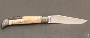    Couteau " Laguiole 13CM 3 pièces  " custom de Jérôme Bellon - Ivoire de mammouth / damas et RWL34