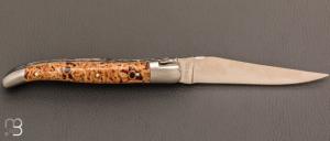 Couteau Laguiole en Aubrac pierre de lave stabilisée double platines - Acier 12c27 mat