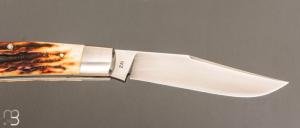   Couteau " Trapper slipjoint " par Don Hanson III - Bois de cerf et lame en W2