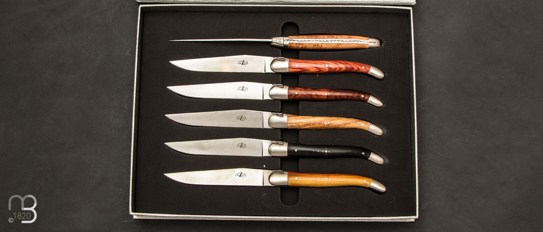 Coffret de 6 couteaux de table LAGUIOLE manches bois assortis par Forge de Laguiole