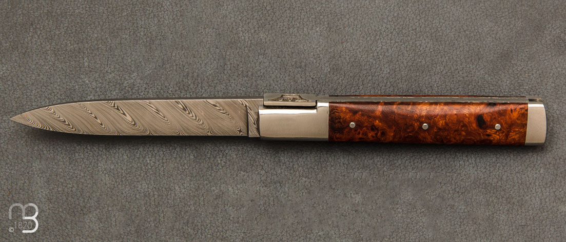 Couteau Vercors de collection Loupe de bois de fer d'Arizona et lame damasteel