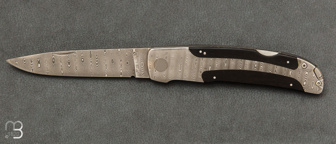 Pocket knife Damascus and Ebony by Friedrich Schneider
