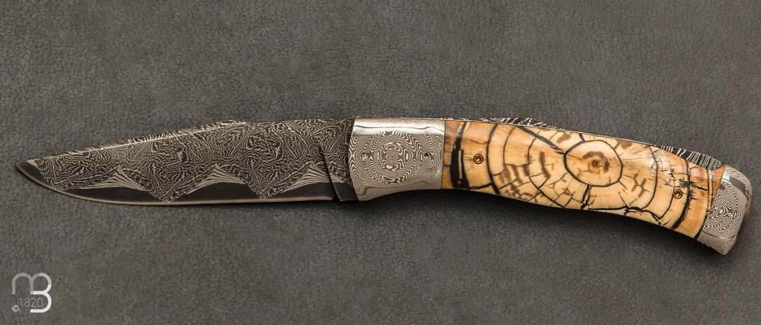 Mammoth ivory and damascus Chasard folding knife by Philippe Ricard