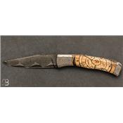 Mammoth ivory and damascus Chasard folding knife by Philippe Ricard