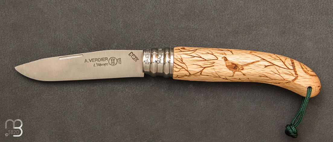 Couteau de poche Alpage Sauvage hêtre gravure faisan