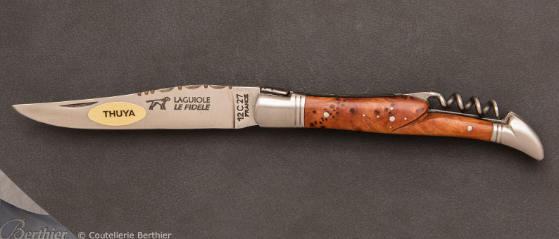 Couteau de poche Laguiole 12cm Tire-Bouchon Loupe de Thuya par Le Fidèle