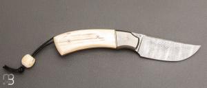   Couteau " 1310 " liner lock de SMZ Flammes de forge - Ivoire de morse et lame damas