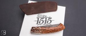  Couteau " 1515 collection Globetrotter " par Manu Laplace - Cerf/Bouleau et lame damas