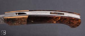  Couteau " 1515 collection Globetrotter " par Manu Laplace - Ronce de noyer et lame damas