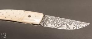   Couteau  " 1515 Inuit clouté " os de renne et Damasteel par Manu Laplace - Atelier 1515