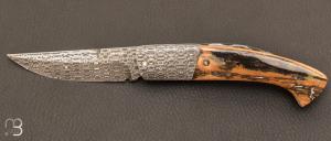 Couteau " Custom Mammouth " 1515 Edition Limitée N°4 Mammouth et damas par Manu LAPLACE
