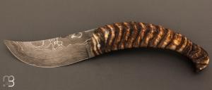 Couteau " Berger XL " pliant par Jos Viale - Lame Damas et corne de mouflon