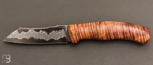  Couteau " Bluff " de collection par Olivier Ouertal - Tasmanian blackwood ondé et lame damas