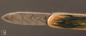 Couteau " Bouledogue " custom ivoire de mammouth et lame en damas inoxydable de Maxime Rossignol - La Forge de Max