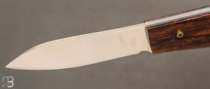   Couteau  " Button-lock " custom par Roberto Ottonello - Bois de fer et lame en N690Co
