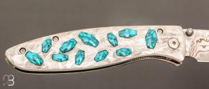  Couteau  " CFLE 18 " par Mcusta - Turquoise et Rainbow damas - Pièce Unique