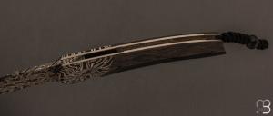  Couteau  "  Clint L  " front flipper par Florian Keller - Fibre de carbone et lame damas mosaïque