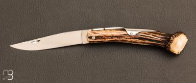 Couteau Couronne 13 cm sans anneau Bois de cerf par J. Mongin