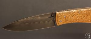   Couteau  " Dodu " lock back par Thomas LECAS - Laiton et lame en C130