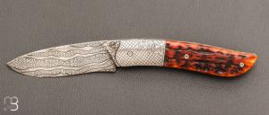   Couteau " GYR " par Tim Bernard - Os cerfé et lame damas