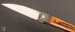 Couteau  " Gentleman " custom par Maxime Belzunce - Amber stag et lame en RWL34