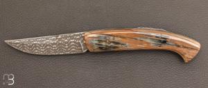Couteau  "   Kustom Mammouth " 1515 Edition Limitée N°1 Mammouth et damas par Manu LAPLACE