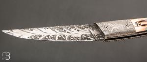   Couteau " Le Cellois " de Stéphane Robin - Le Cellois -  Ivoire de mammouth et damas plume