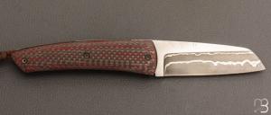   Couteau " Le Gourmet " custom par Alain André - Carbone rouge et lame damas de Philippe Ricard