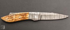   Couteau " Lock-back " par A & J Chomilier - Ivoire de mammouth et lame damas