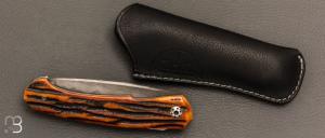     Couteau " Merops S-Lock "  par Olivier Lamy - Skua Coutellerie - Os cerfé / Damas maison