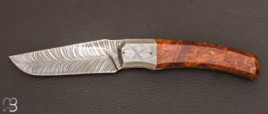 Couteau " Ptighy " de collection par Philippe Ricard - Bois de fer et lame damas plume