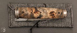    Couteau " Puukko " pliant des Forges d'Haraldr - Loupe de peuplier stabilisée et damas