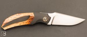     Couteau " Rocket " custom de Stéphane Sagric - Ivoire de mammouth et lame en RWL34