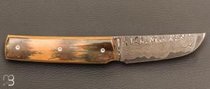    Couteau " Sanjo " custom par Guy Poggetti - Ivoire de mammouth et lame Damas