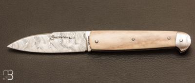 Couteau "Sauveterre" custom par Cyrille Manelphe - Vialis - Bois de cerf et  damas