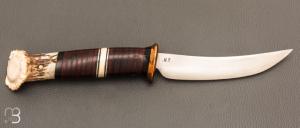 Couteau  "  Scagel  " par Douglas Noren - Master Smith - Rondelles de cuir et bois de cerf