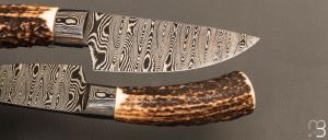    Couteau Semi intégral custom fixe de Israel Nascher  - Bois de cerf et damas