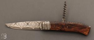 Couteau   "  Tire-bouchon" Cep de vigne et damas par Philippe Ricard