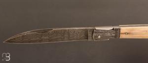    Couteau " Vendetta " custom de Jérôme Bellon - Ivoire de mammouth et lame damas