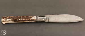    Couteau " Yssingeaux " custom de Jérôme Bellon - Bois de cerf et damas