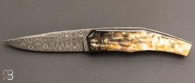    Couteau " Pièce unique " par Alain & Joris Chomilier - Damas carbone de Salem Straub et Corne de zébu