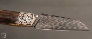    Couteau " custom " de Berthelemy Gabriel - La Forge Agab - Mitres en argent gravées par Dominique Chevallet