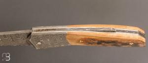    Couteau " Lock-back custom " de Alain & Joris Chomilier - Mammouth et damas "spirographe" de Vegas Forge
