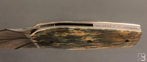    Couteau  "  custom " par Christophe Arbogast - Ivoire de mammouth et lame damas plume