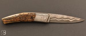 Couteau " custom " damas Styrefors et mammouth de Alain & Joris Chomilier