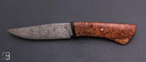   Couteau droit par Nicolas Mestrallet - Atelier du couteau de Vaunaveys - Lame forg�e acier damas mosa�que et loupe d'amboine